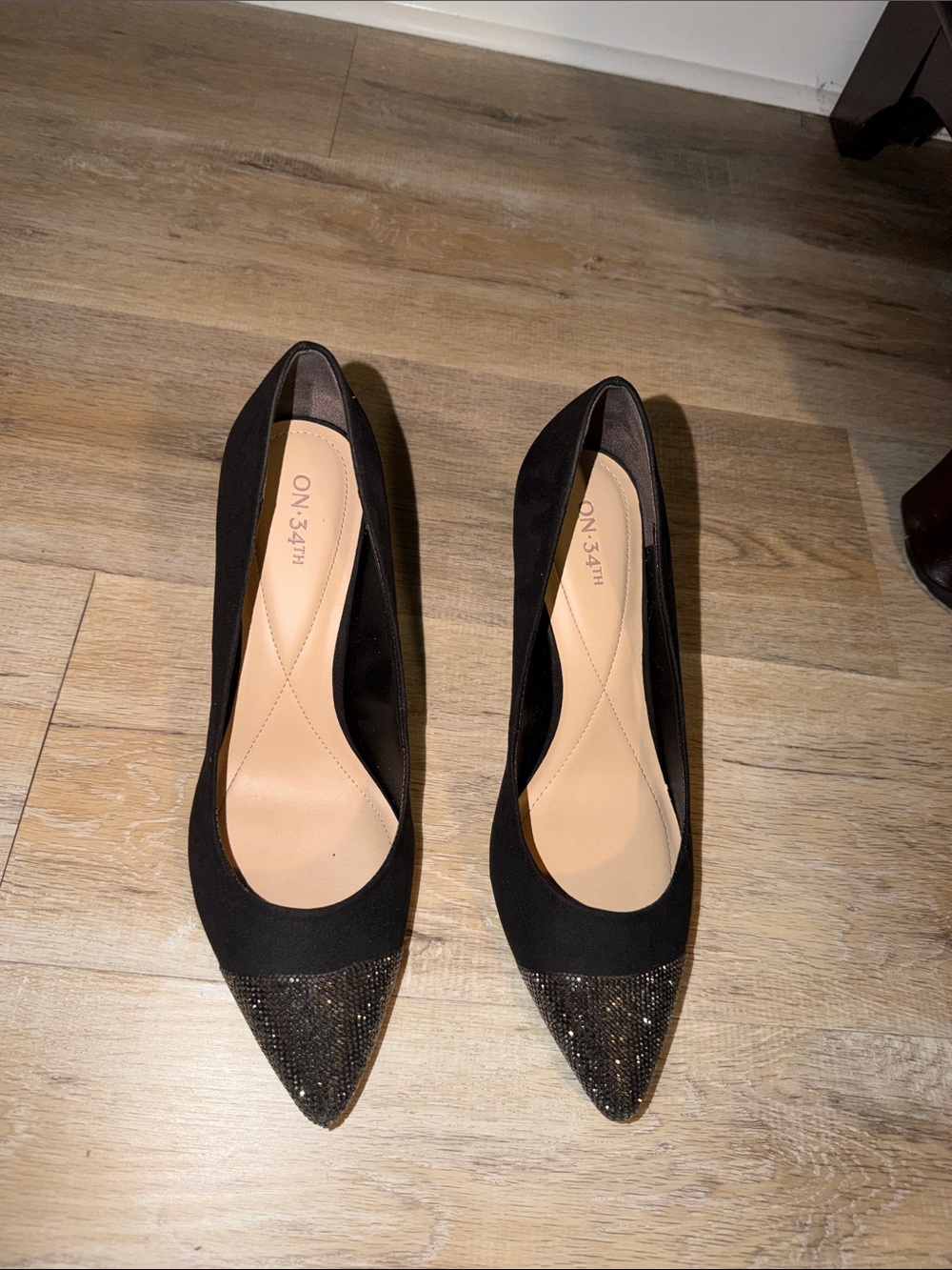 Pointed Toe Black Rhinestone Accent Heels